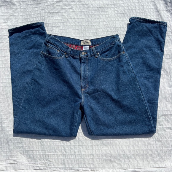 L.L. Bean Double L, Flannel-Lined Ultra-High Rise Tapered Leg Jeans, 14 Med Tall - Picture 3 of 12